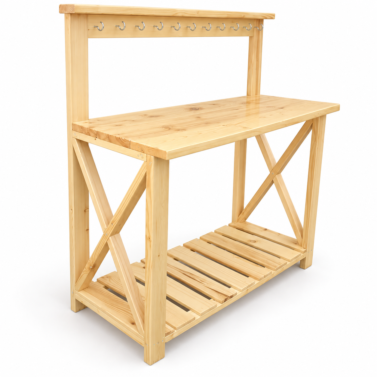PottingHaven Pine Gardening Bench with Tool Hooks