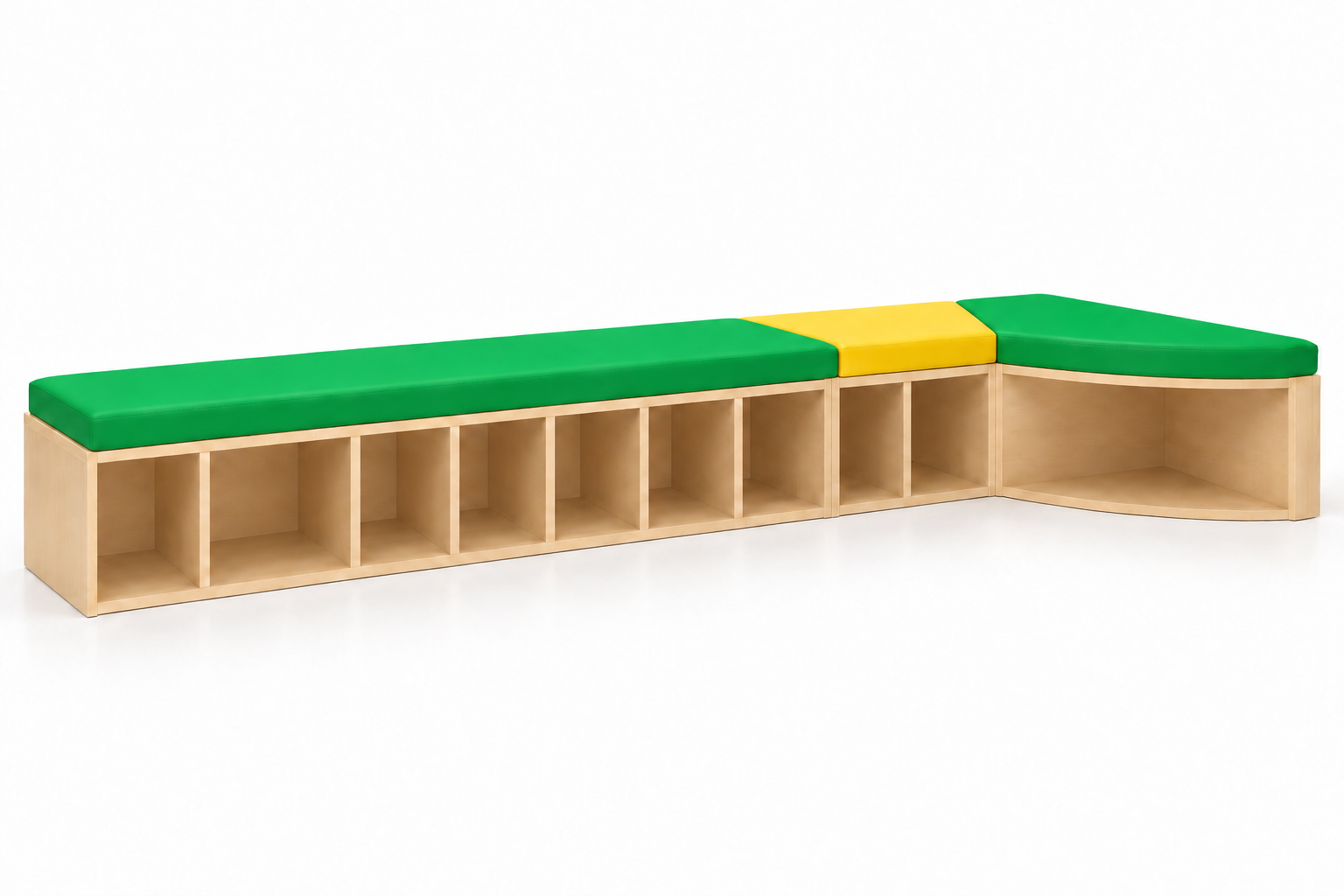 Cornerbank Cushioned Bench with Open Storage — Nurseries & Kindergartens furniture by EduJaz