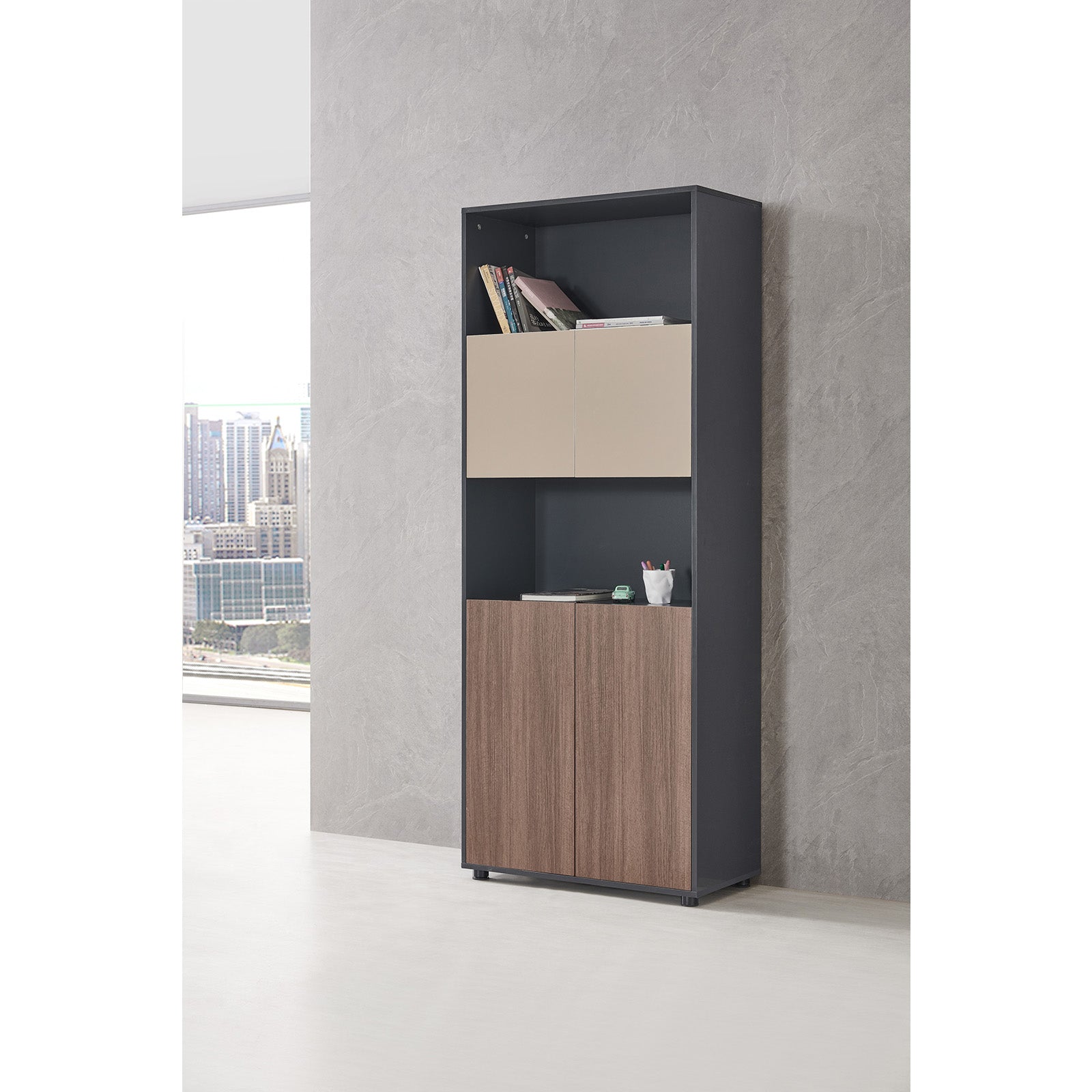 Twobay Tall Display and Storage Bookcase