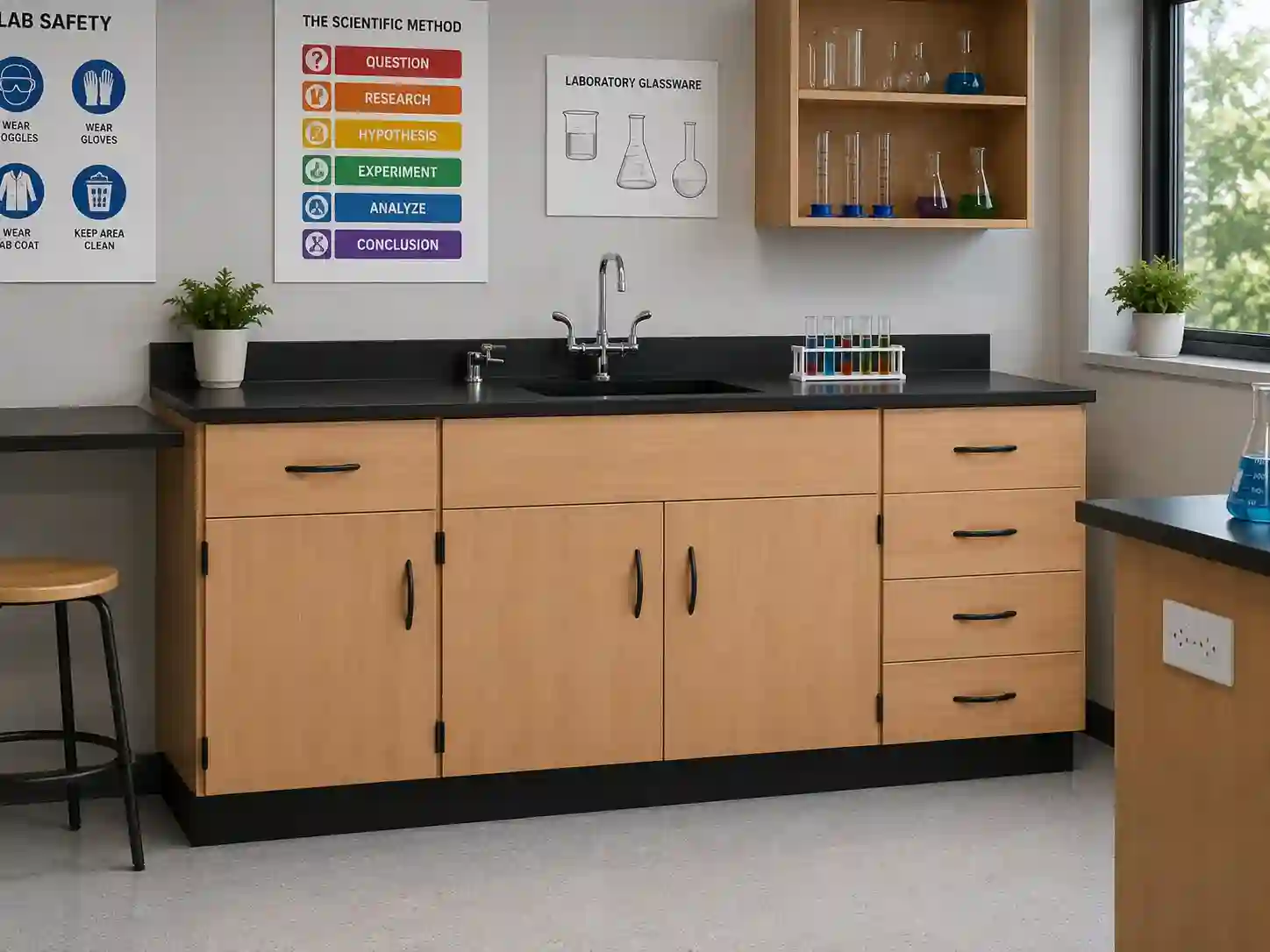Science Laboratory Sink Cabinet with Drawers & Storage
