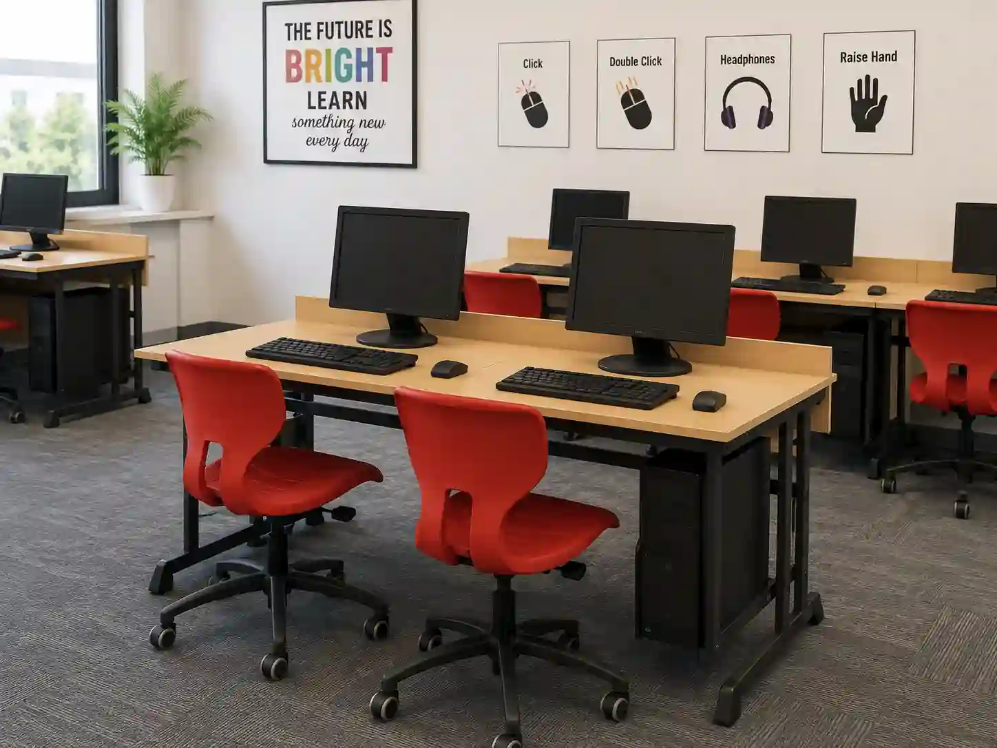 Two-Seater Computer Laboratory Workstation with CPU Storage