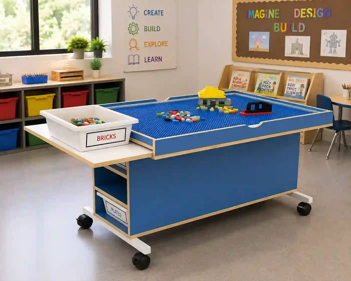 Mobile Brick Building STEM Activity Table