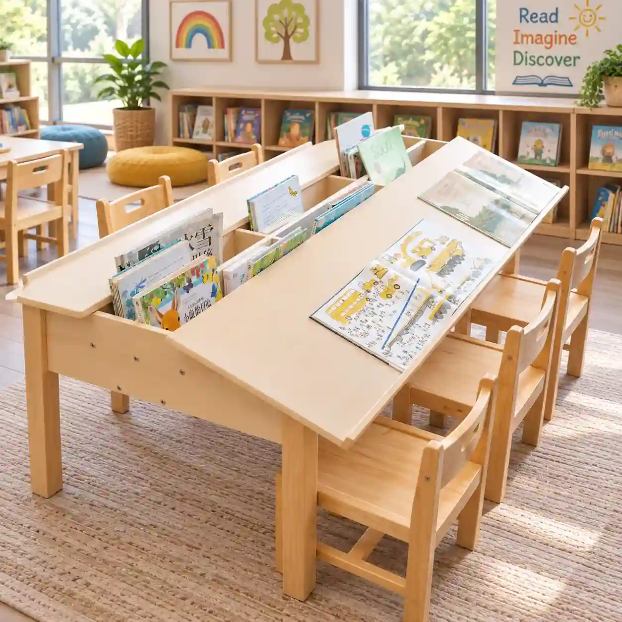 Early Years Library Activity Table with Integrated Book Storage