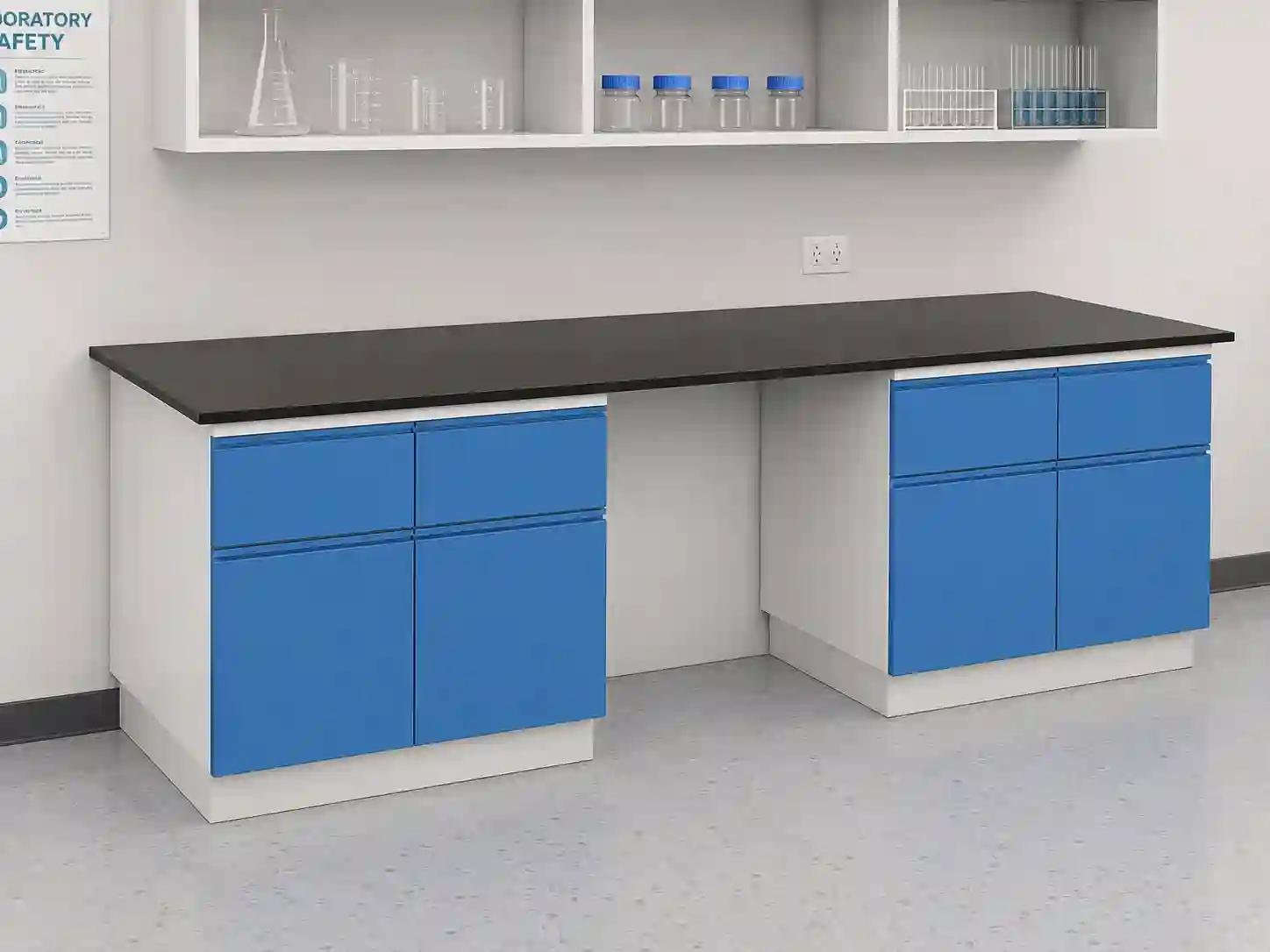 Science Laboratory Wall Workbench with Dual Storage Cabinets