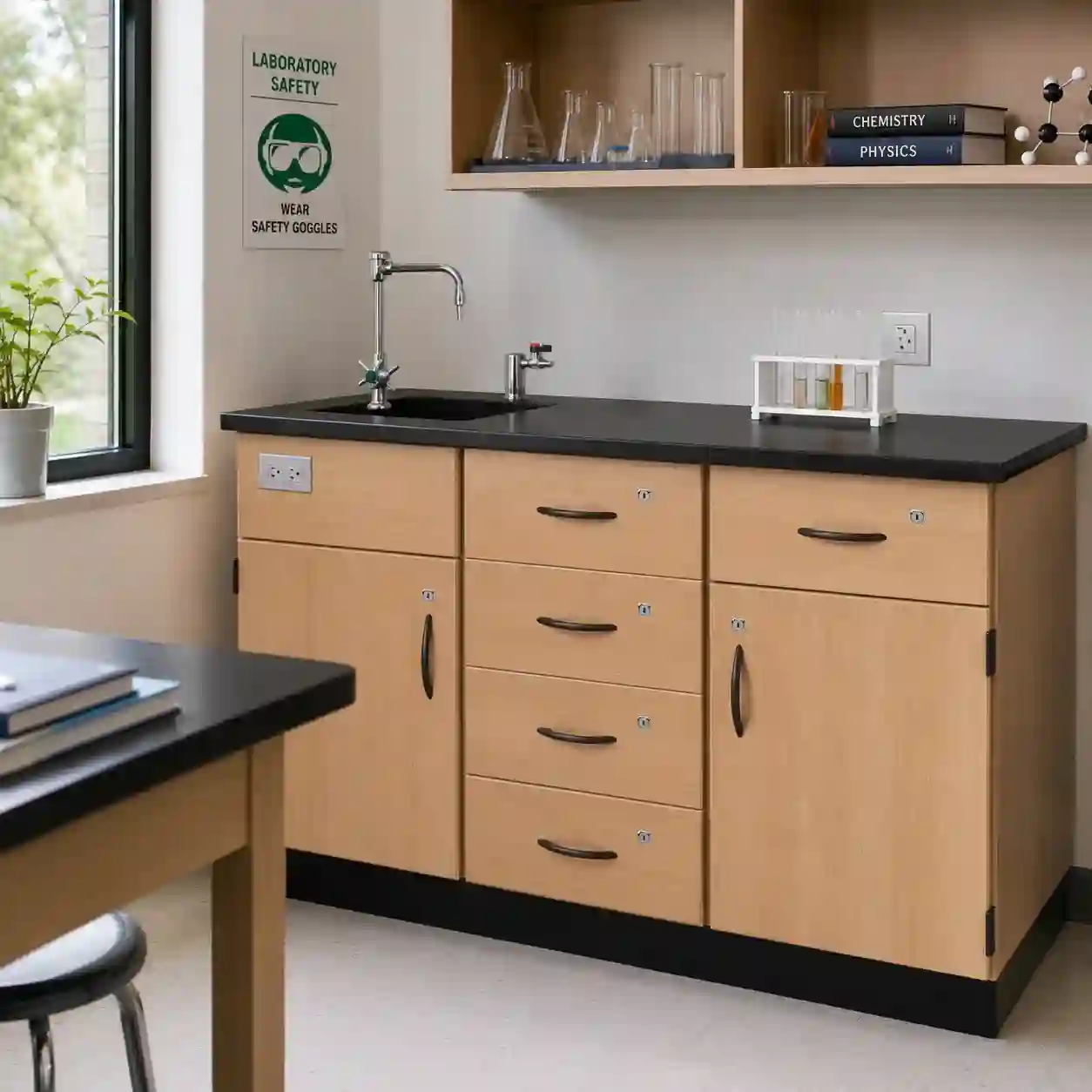 Science Laboratory Sink Cabinet with Lockable Drawers