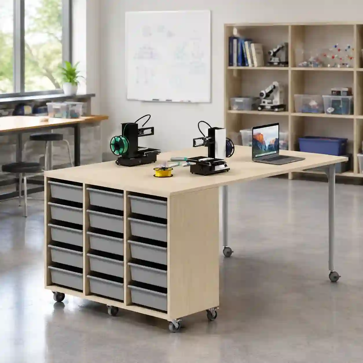 Mobile 3D Printing Workstation with Tray Storage — EduJaz school furniture