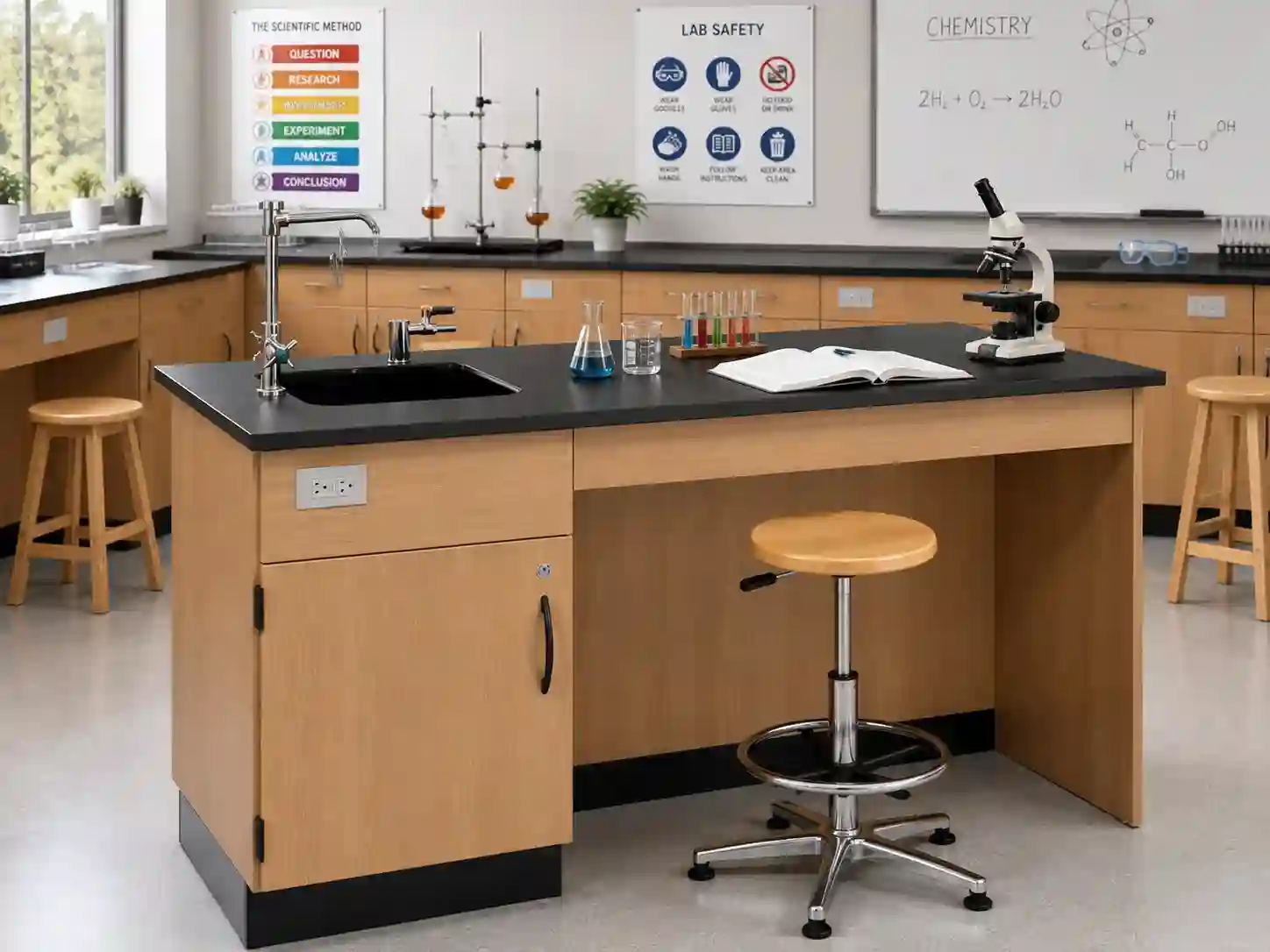 Science Laboratory Workbench with Sink & Storage