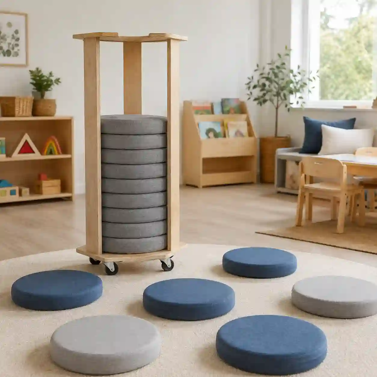 Mobile Floor Cushion Storage Tower