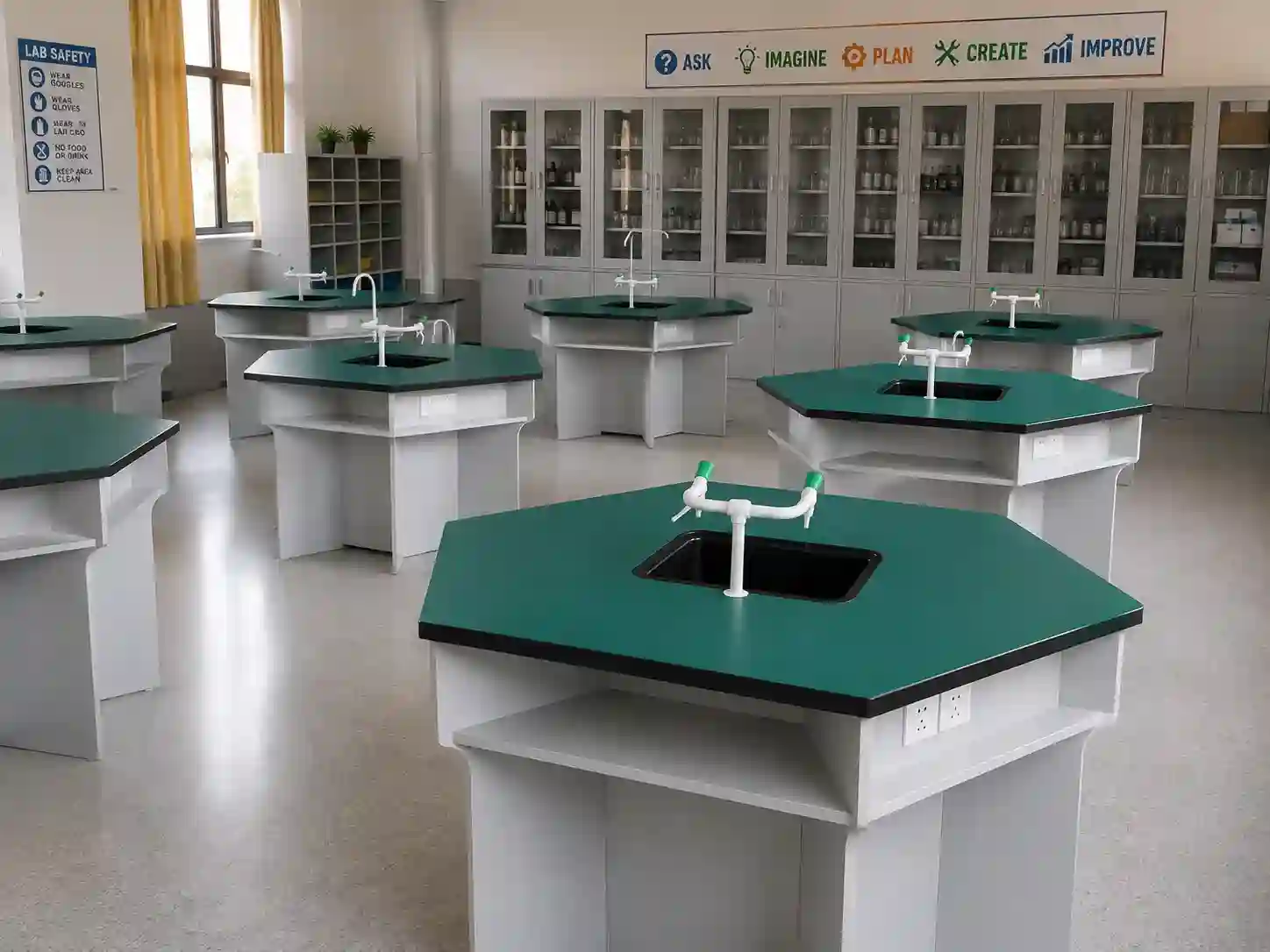 Hexagonal Science Laboratory Student Workstation with Sink