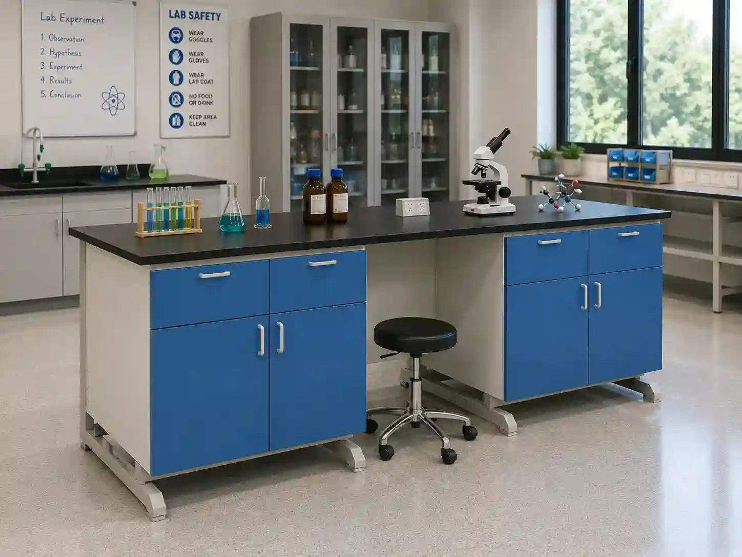Science Laboratory Workbench with Dual Storage Cabinets