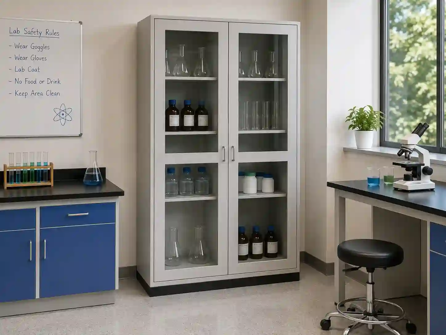 Science Laboratory Glass-Door Storage Cabinet