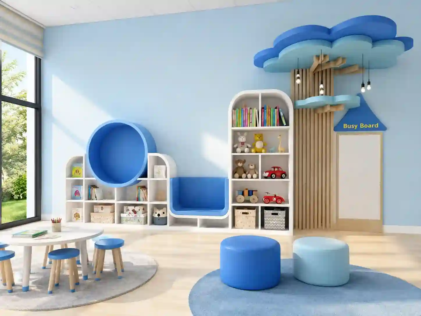Kids Reading Nook & Activity Storage Wall