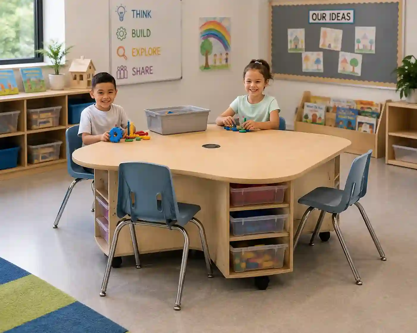Collaborative STEM Activity Table with Tray Storage