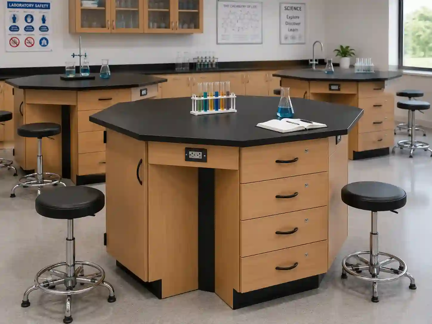 Hexagonal Science Laboratory Workstation with Storage