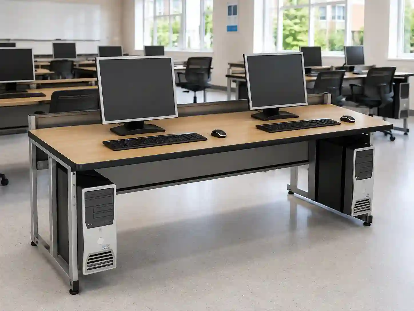 Two-Seater Computer Laboratory Workstation with Dual CPU Holders