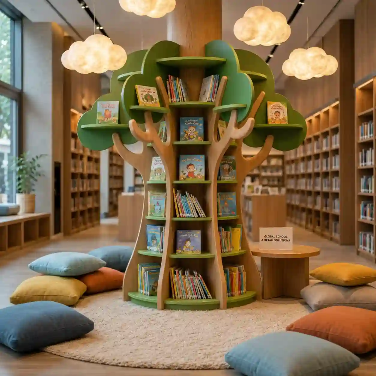 Tree-Shaped Library Book Display & Reading Feature