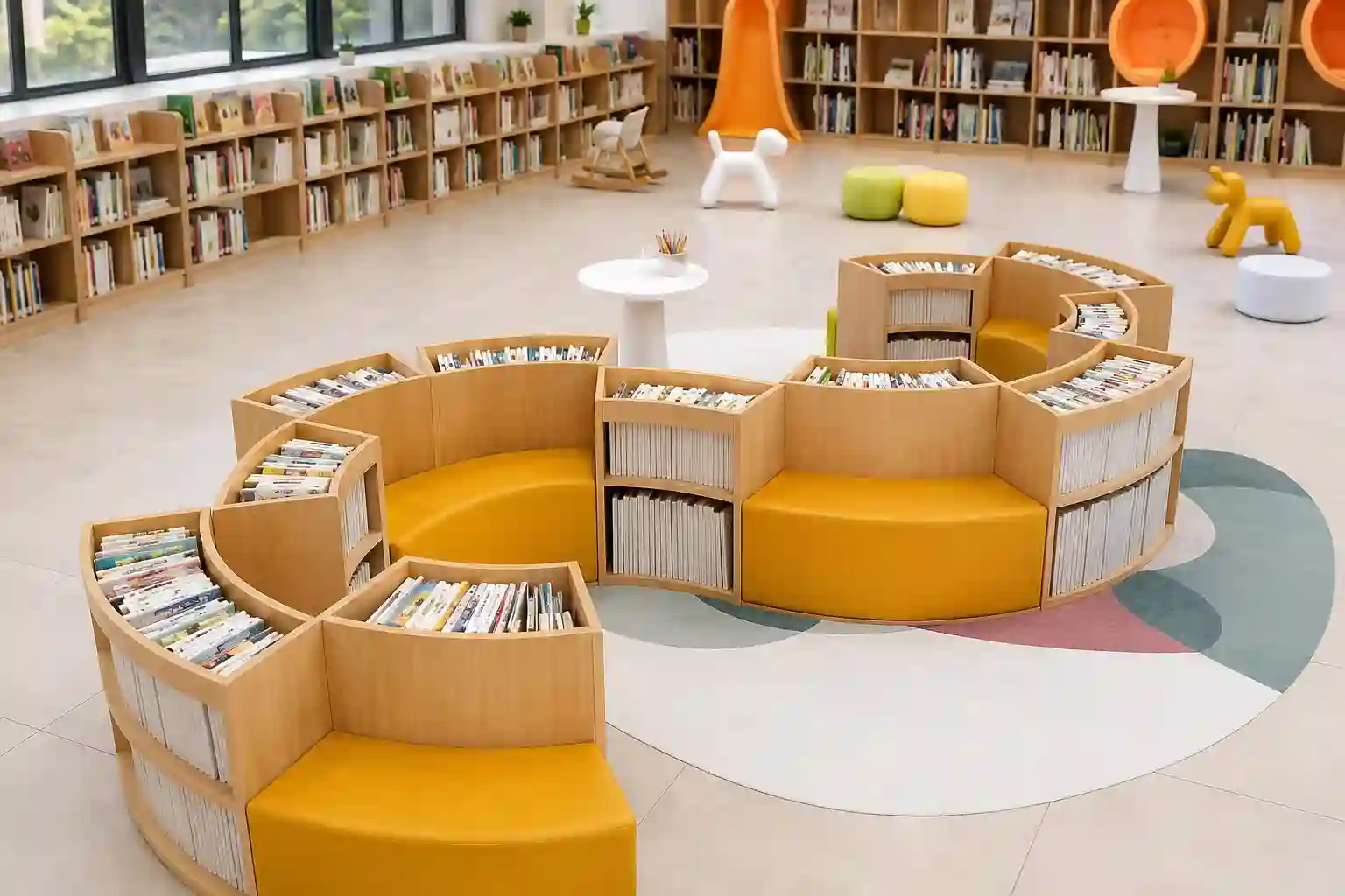 Modular Curved Library Seating & Book Storage