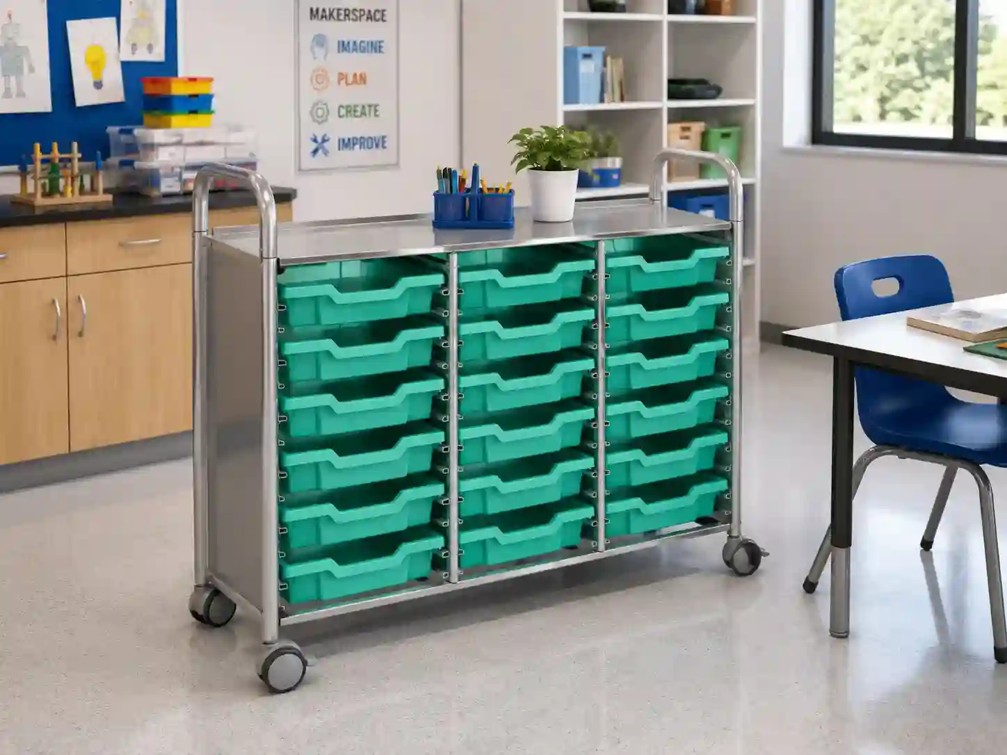 Mobile Classroom Storage Trolley with Trays