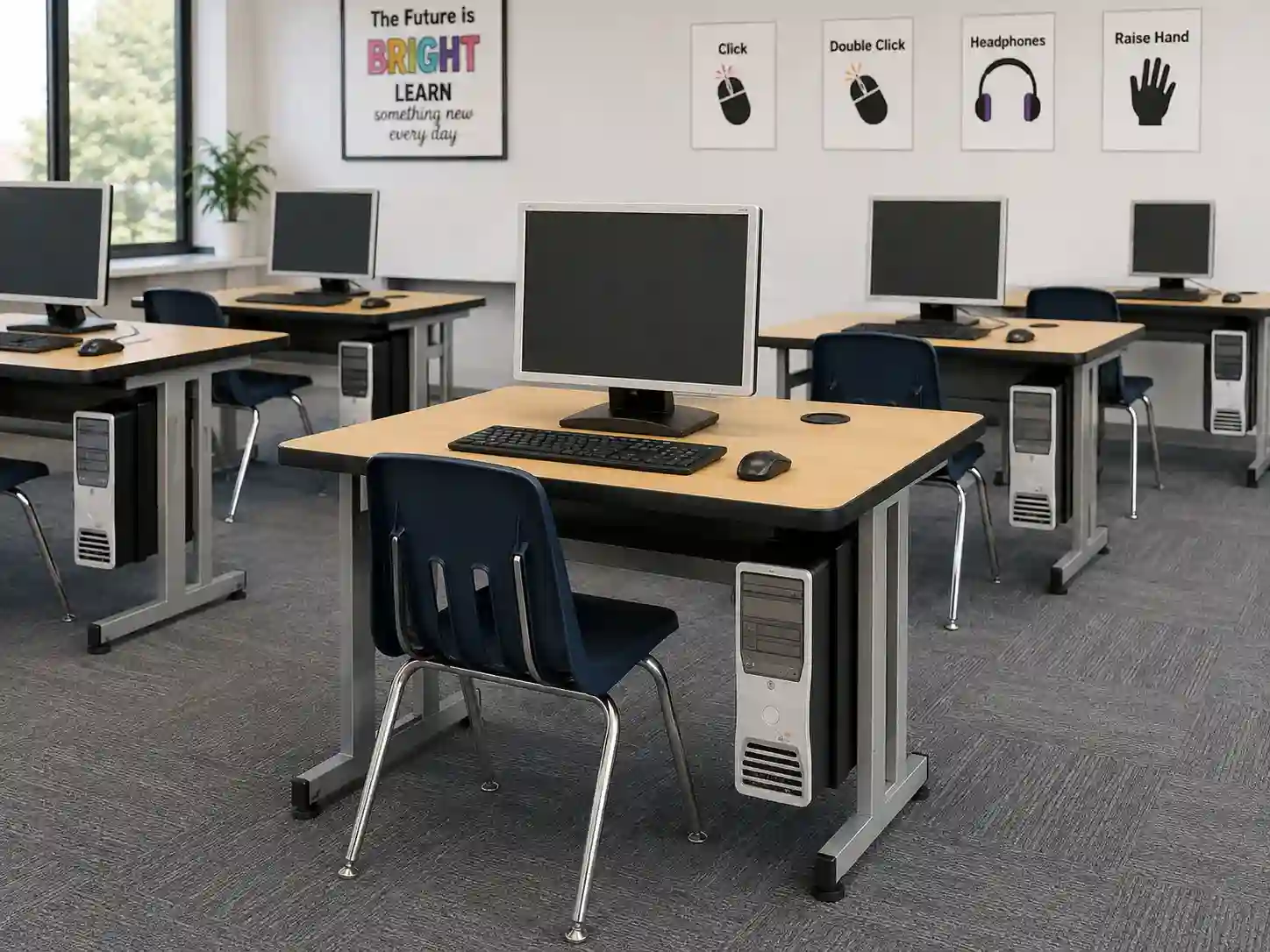 Single Computer Laboratory Workstation with CPU Holder